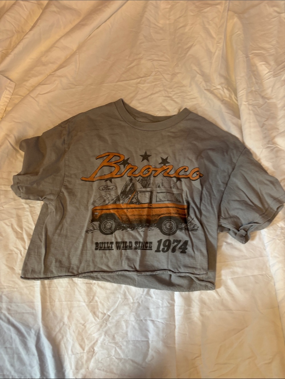 Ford Bronco Graphic Crop Top in Gray with Orange Accents